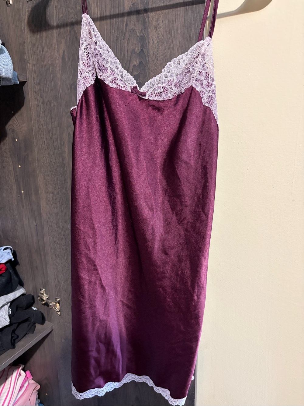 Victoria secret Women's Satin Lace Slip Dress - Plum with Ivory Lace